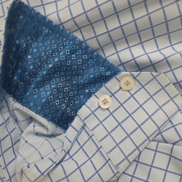 English Laundry Adult Men's XL Blue Plaid Check Long Sleeve Button Up Shirt - Picture 4 of 13